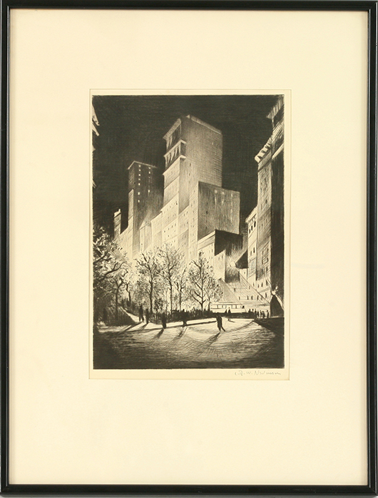 Christopher Richard Wynne Nevinson ARA (1889-1946), 'Metropolis or 2 a.m., New York' (from the American set, 1921), drypoint, signed in pencil, plate 25.3 x 17.7cm. Sworders image.